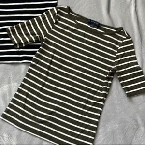 Tommy Hilfiger Olive and White Striped Top